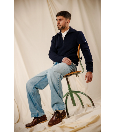 Pull col zippe royal mer 5050.0004marin/ecru