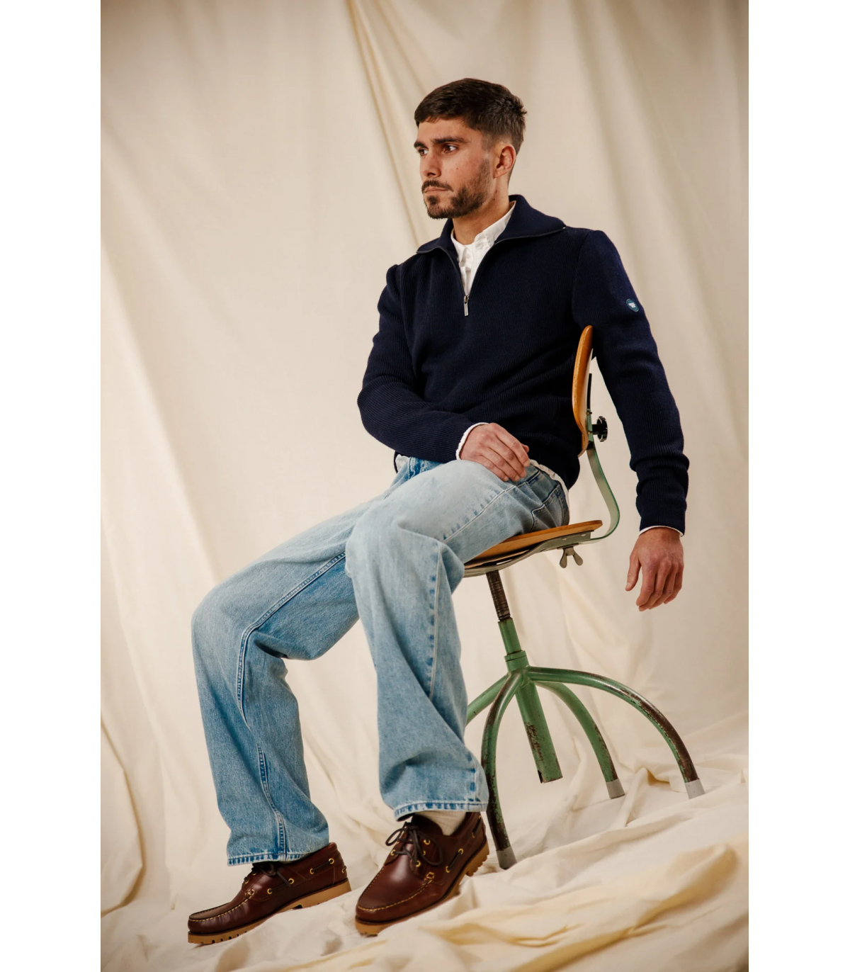 Pull col zippe royal mer 5050.0004marin/ecru
