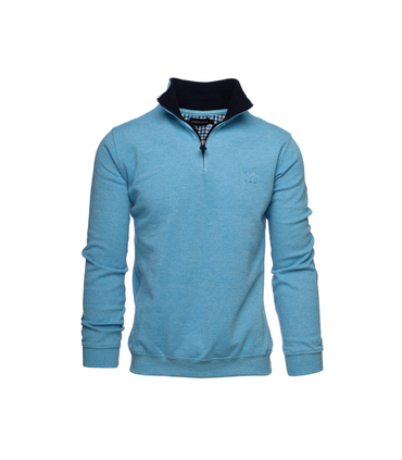 Pull col zippe ethnic blue ciel