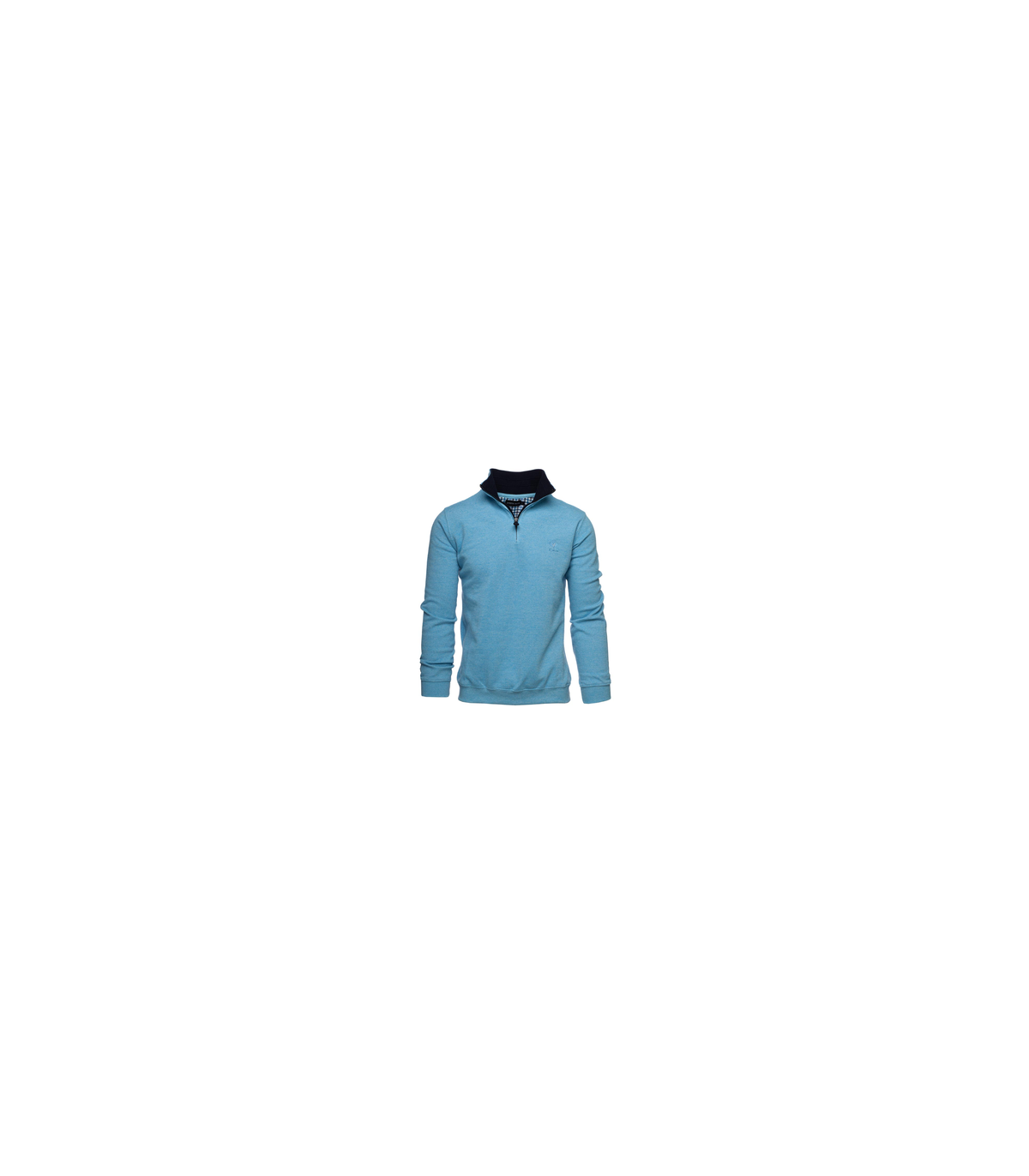 Pull col zippe ethnic blue ciel