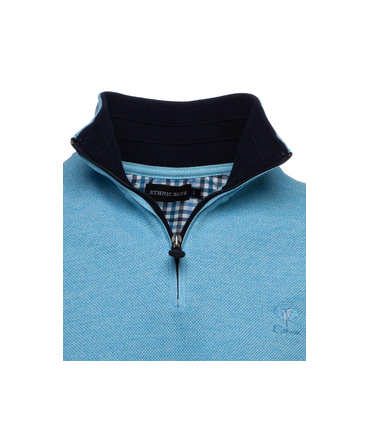 Pull col zippe ethnic blue ciel