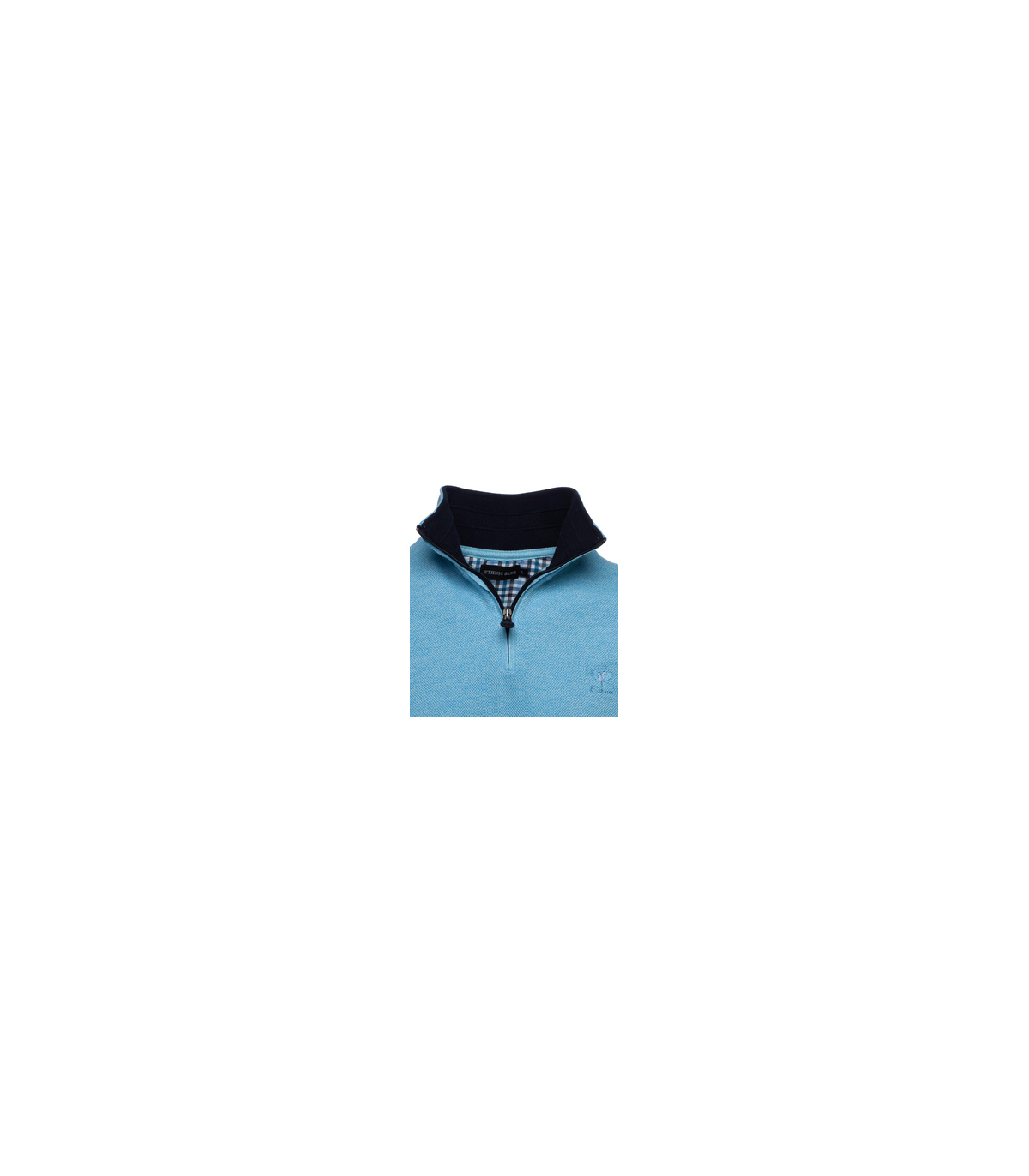 Pull col zippe ethnic blue ciel