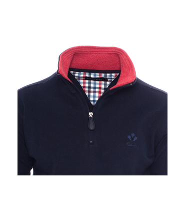 Pull col zippe ethnic blue marine