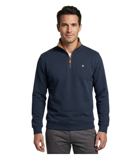Sweat zippe emblematique marine-camel
