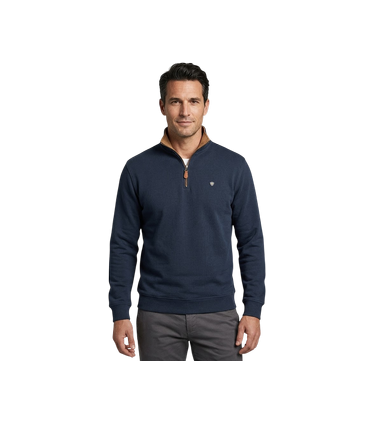 Sweat zippe emblematique marine-camel