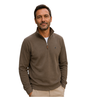Sweat zippe emblematique marron